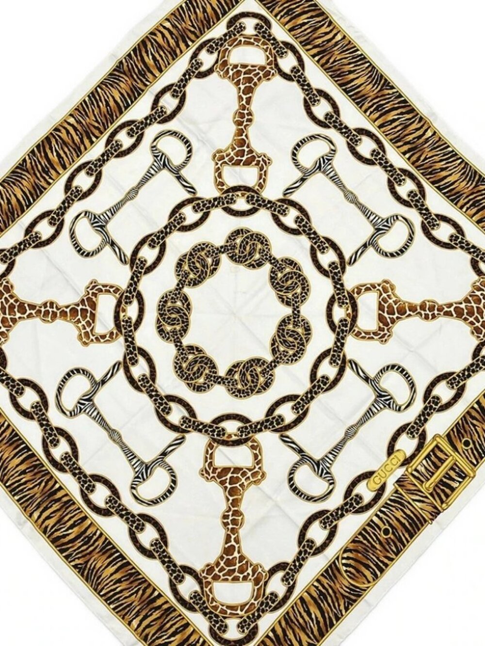 GUCCI Cream Light Brown Multi Scarf